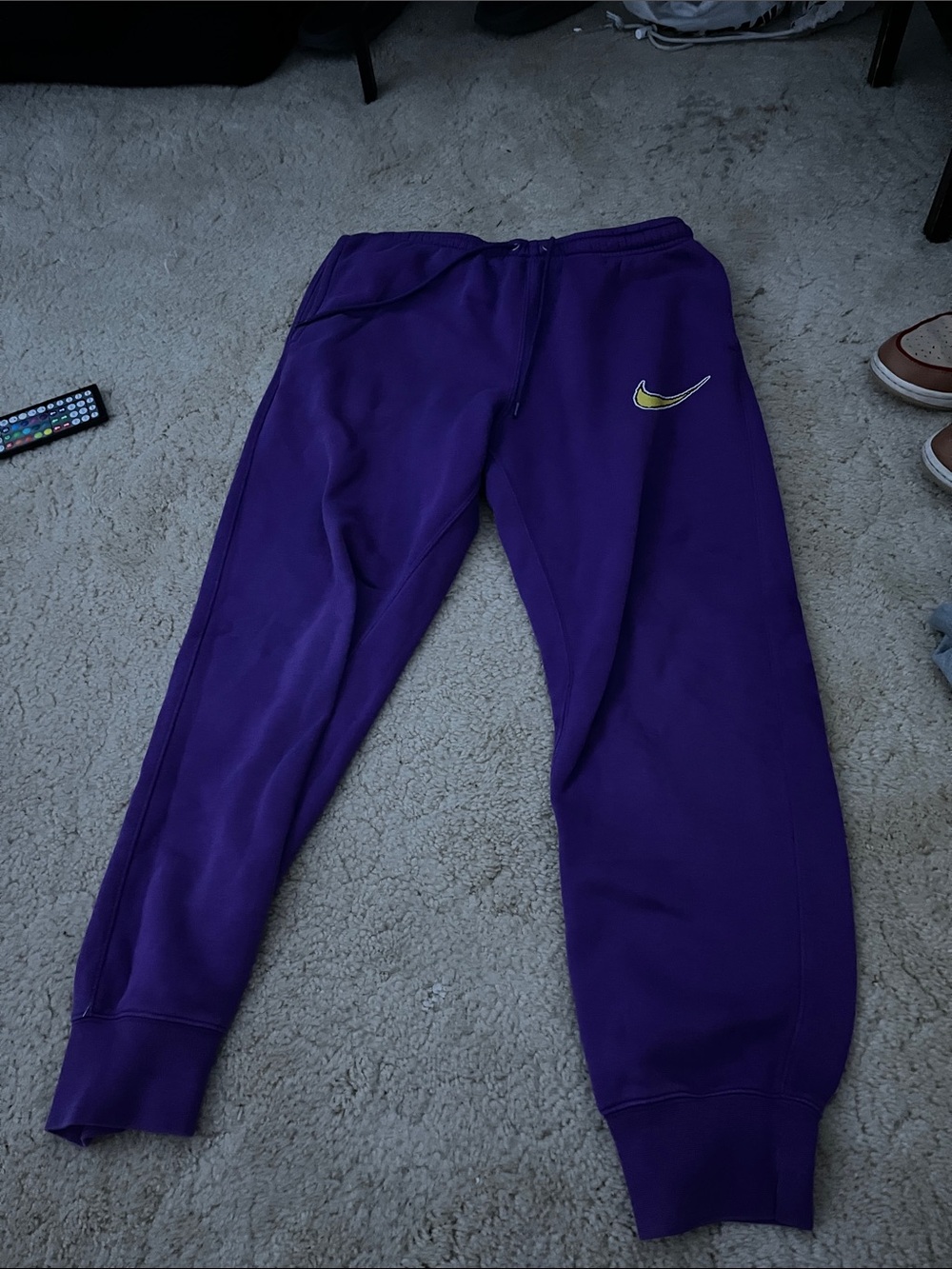 Nike Purple Kids Joggers with Yellow Swoosh